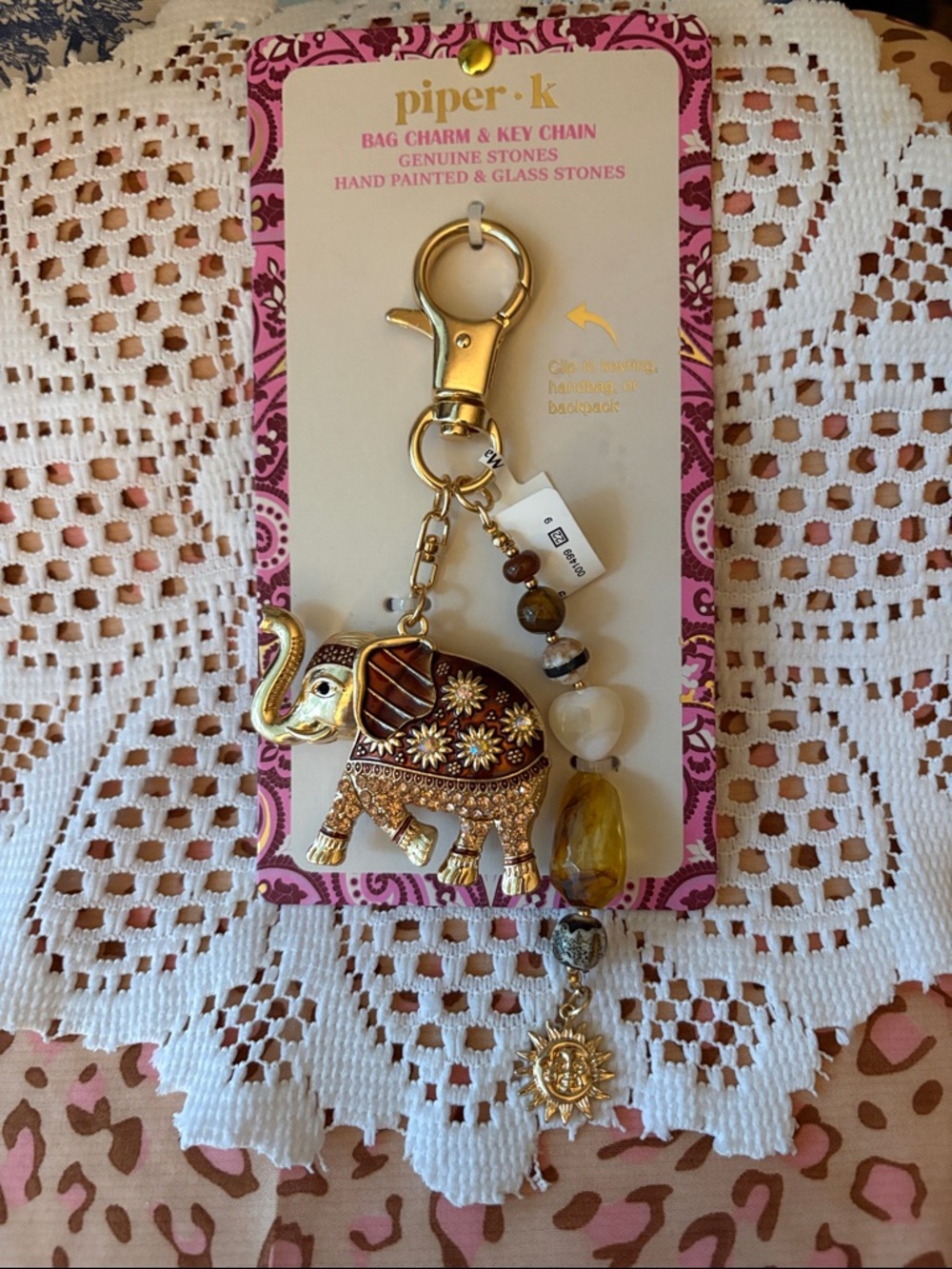 piper•k Gold and Brown Elephant Bag Charm & Key Chain
